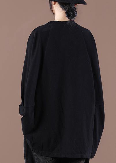 Loose Black O-neck Stand Spring Tops