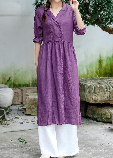 Purple Tunic Notched Tie Waist Spring Dress