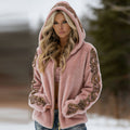 Comstylish Women's Retro Celtic Knot Art Pattern Warm Plush Zipper Cardigan