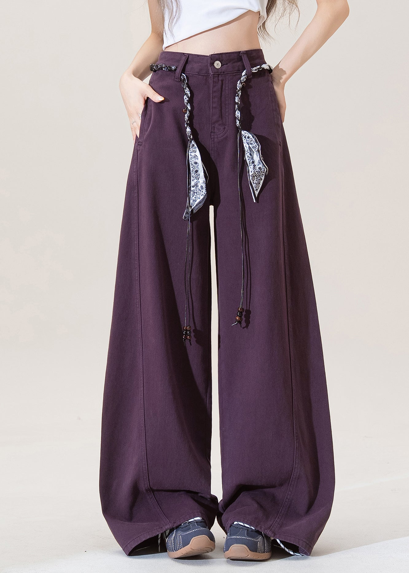 Purple Pockets High Waist Denim Pants Fall