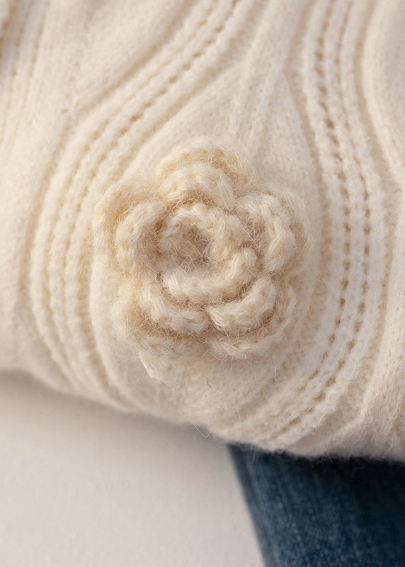 Loose Apricot Button Cotton Knit Coats Long Sleeve