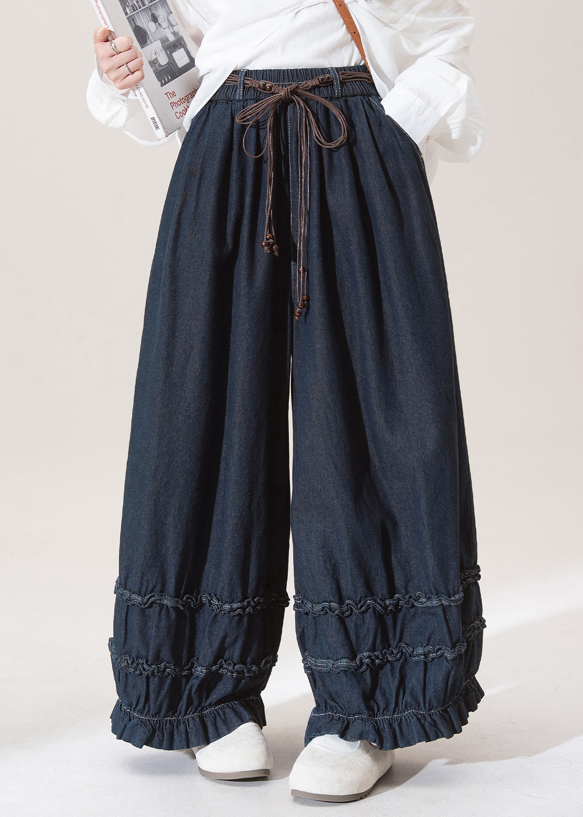 Dark Blue Dark Ruffled Pockets Lantern Jeans Spring