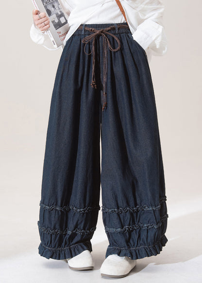 Dark Blue Dark Ruffled Pockets Lantern Jeans Spring