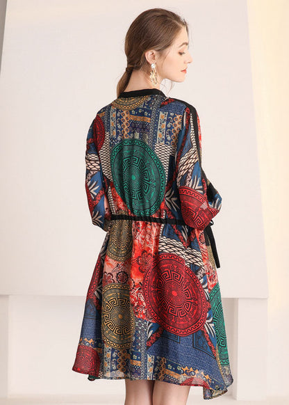 Diy V Neck Cinched Print Chiffon Shirt Dress Spring