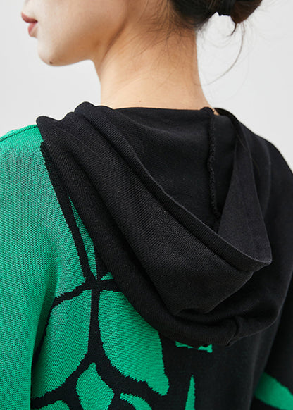 Colorblock Hooded Print Knit Pullover Sweatshirt Spring