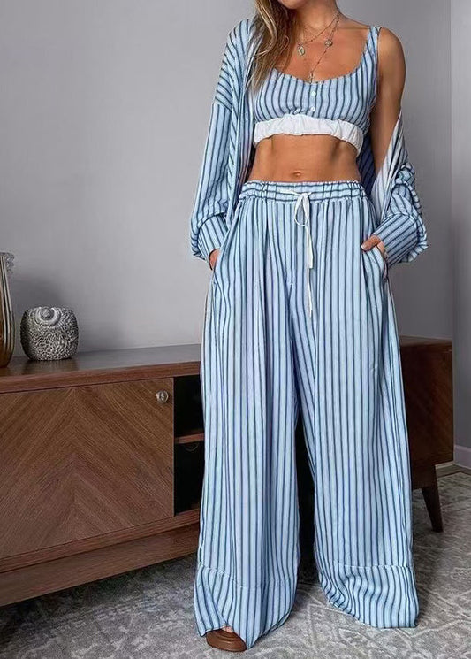 Blue Oversized Knit Tops and Shorts Sets 2 Pieces Summer