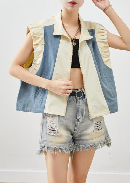 Colorblock Oversized Patchwork Cotton Loose Vests Fall