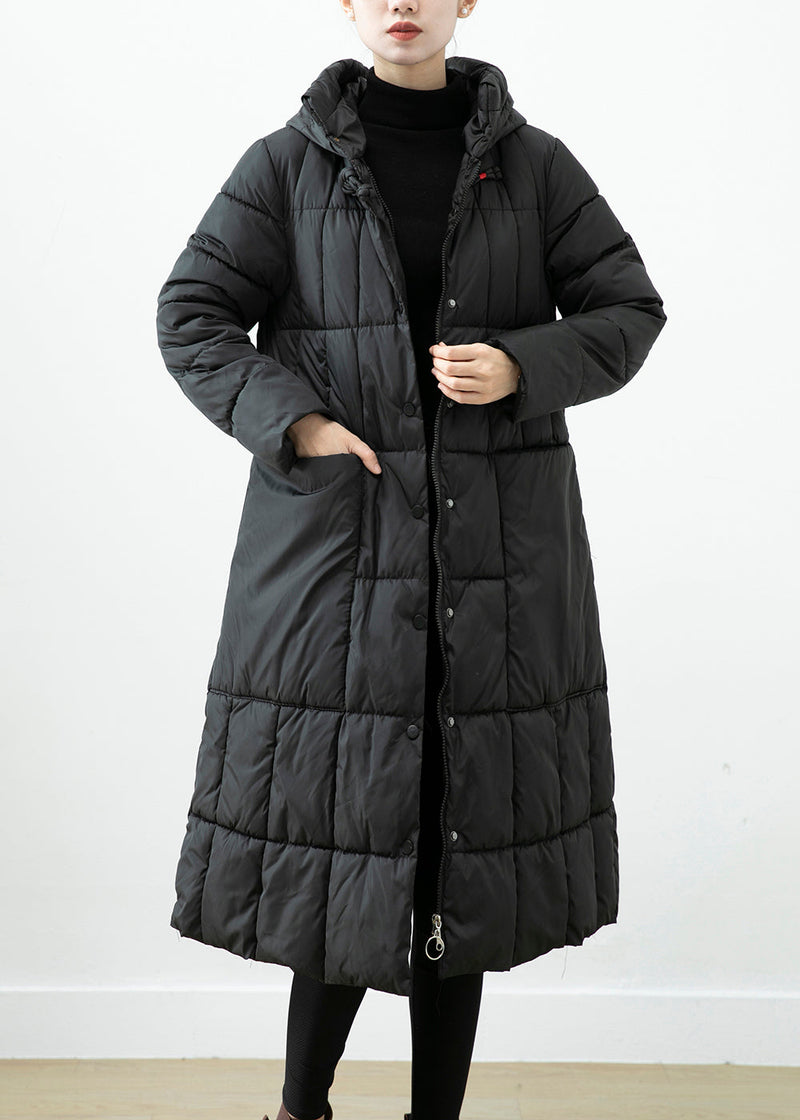 Black Oversized Fine Cotton Filled Jacket in Winter Hooded Big Pockets