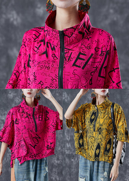 Rose Print Cotton Sweatshirt Oversized Drawstring Summer