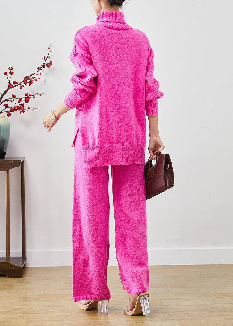 Rose Thick Knit Two Piece Set Clothing High Neck Fall
