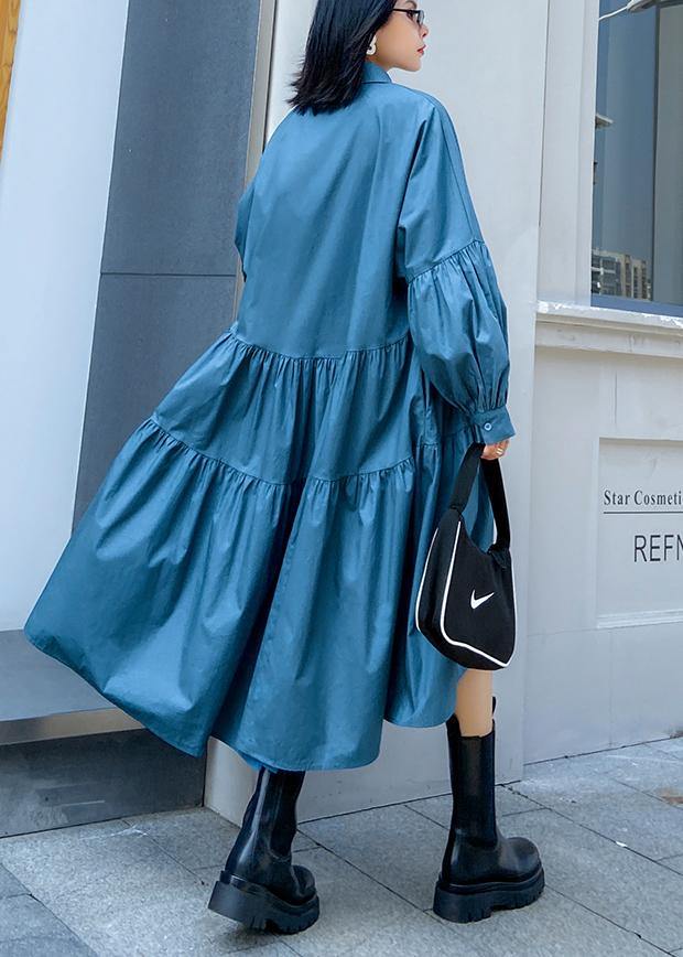 Lapel Cinched Spring Clothes for Fabrics Blue Dresses