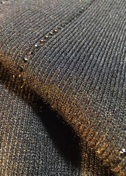 Black Elastic Waist Zircon Knit Harem Pants Spring