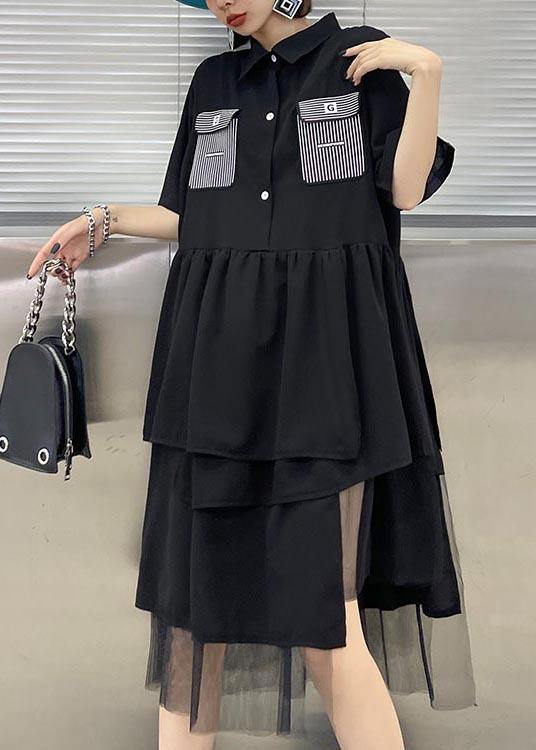 Black Patchwork Asymmetrical Design Tulle Dresses Summer