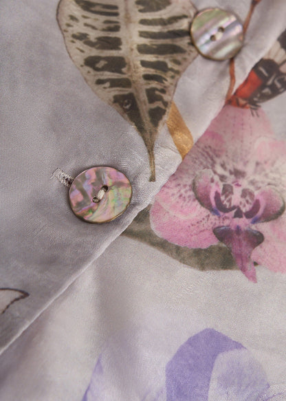 Purple Oversized Print Cotton Shirt Top Fall