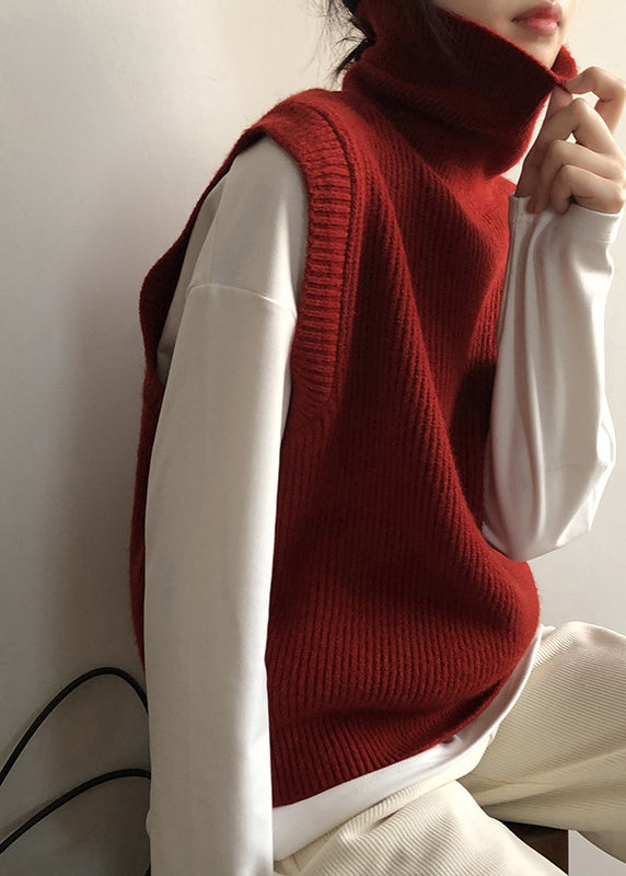 French Grey Hign Neck Versatile Knit Vest Sleeveless