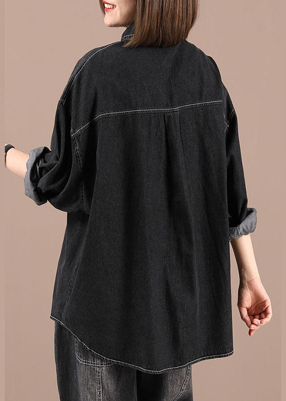 Black Loose Denim Fall Long Sleeve Coat