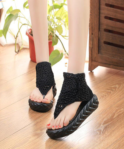 Black Knit Fabric Splicing Platform Peep Toe Sandals