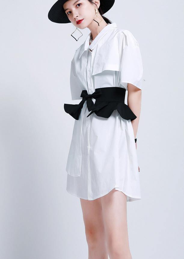 Summer White Ruffles Asymmetrical Design Dress