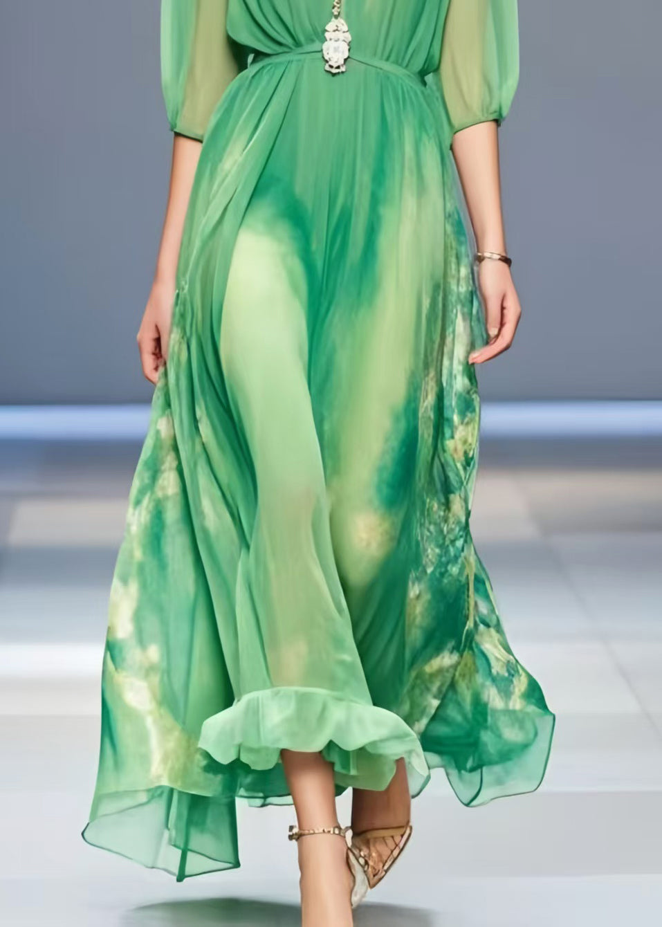 Lake Green Tie Dye Chiffon Long Dress Summer