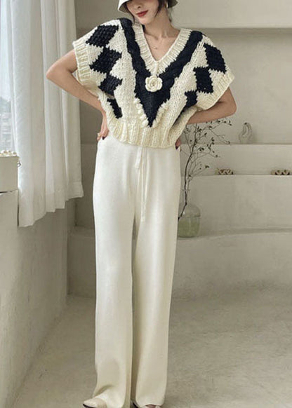 White V Neck Cozy Knit Tank Tops Sleeveless