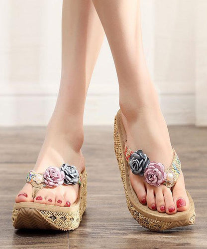 Beige Flip Flops Splicing Platform Beach Holiday