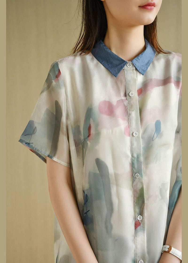 Light Green Button Print Summer Vacation Dress Short Sleeve