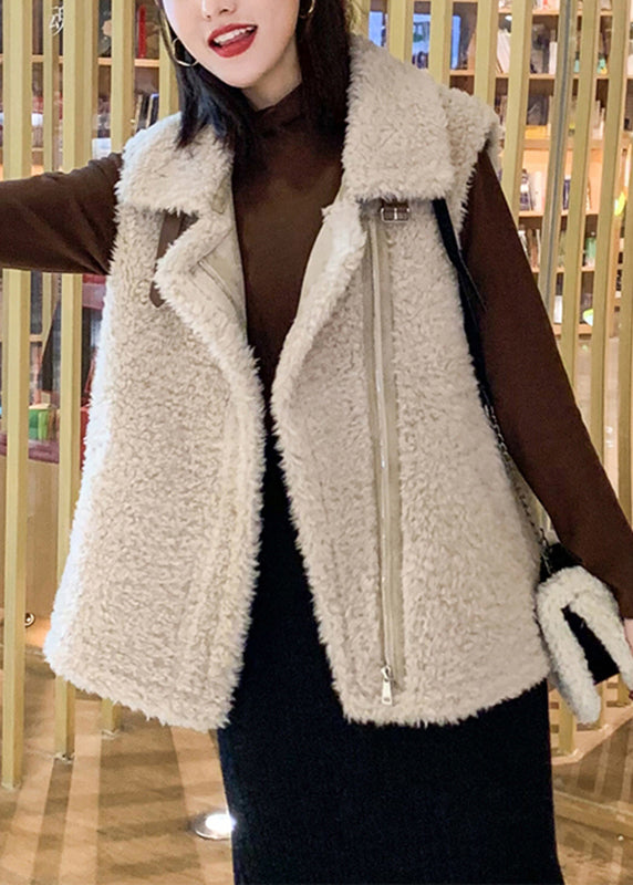 Gongmi Colour Peter Pan Collar Zippered Faux Fur Waistcoat Fall