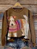 Comstylish Cute Fox Terrier Dog Pattern Vintage Sweatshirt