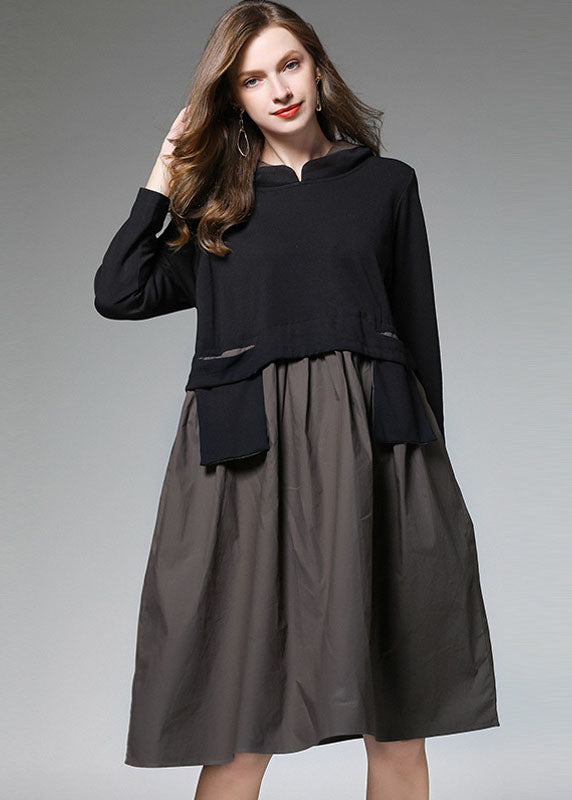 Armygreen Patchwork Hooded Dress Fall