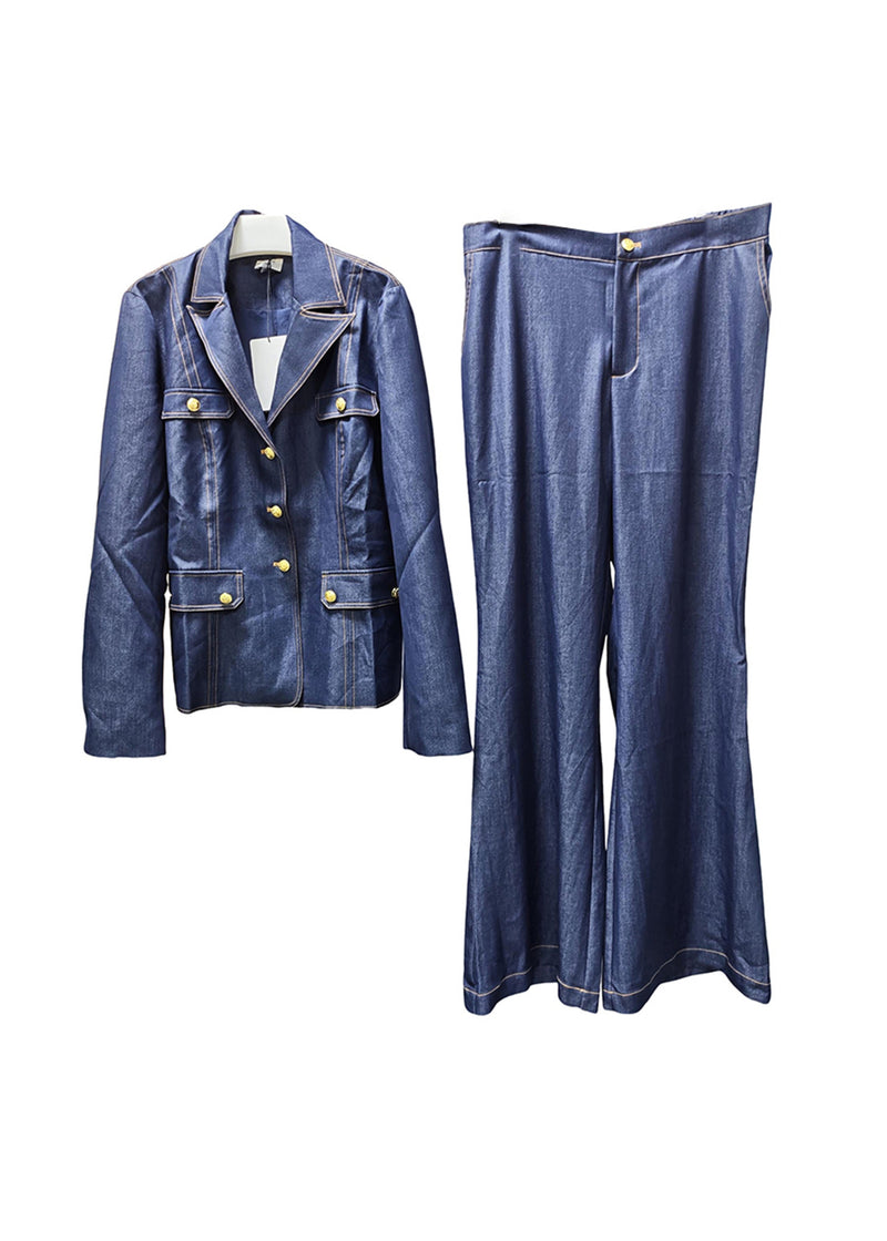 American Style Blue Coat and Pants Denim Two Pieces Set Fall