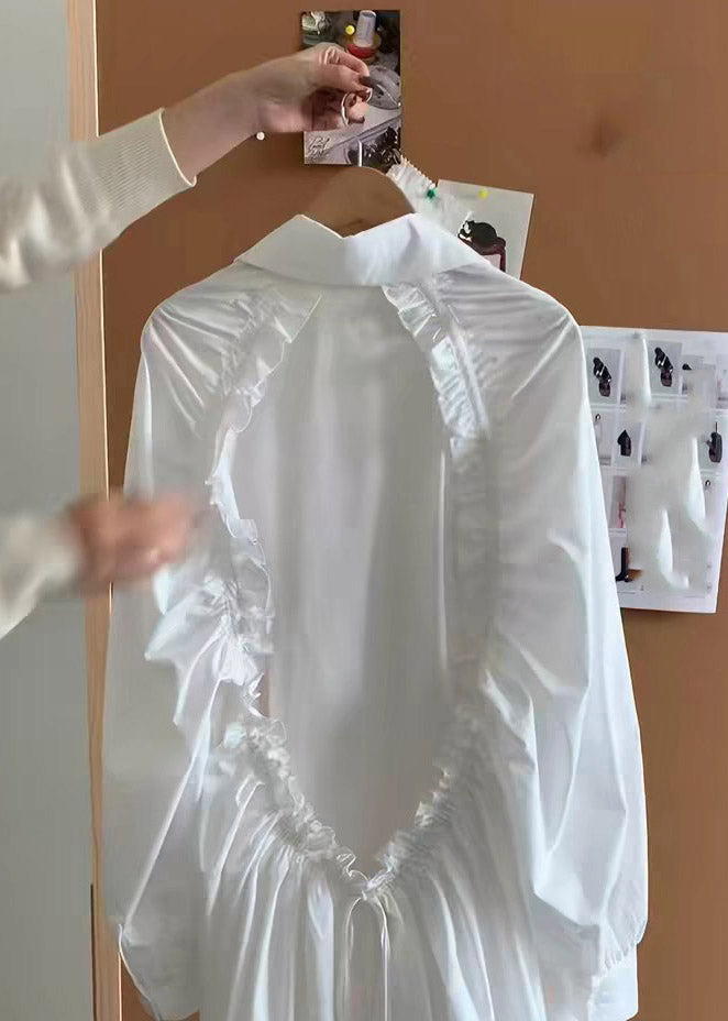 White Peter Pan Collar Ruffled Patchwork Backless Shirt Spring