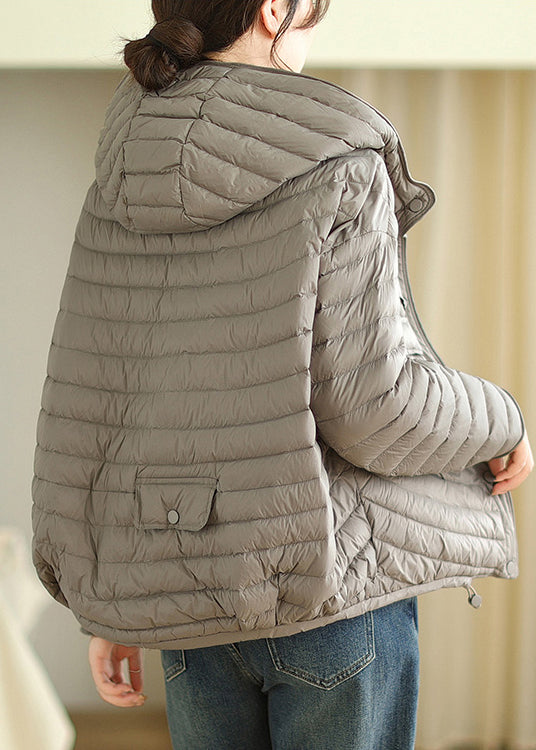Grey Hooded Drawstring Fine Cotton Filled Jacket Winter