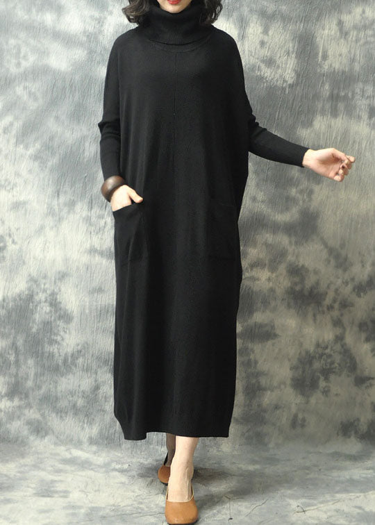 Black Turtleneck Pockets Fall Knit Dress