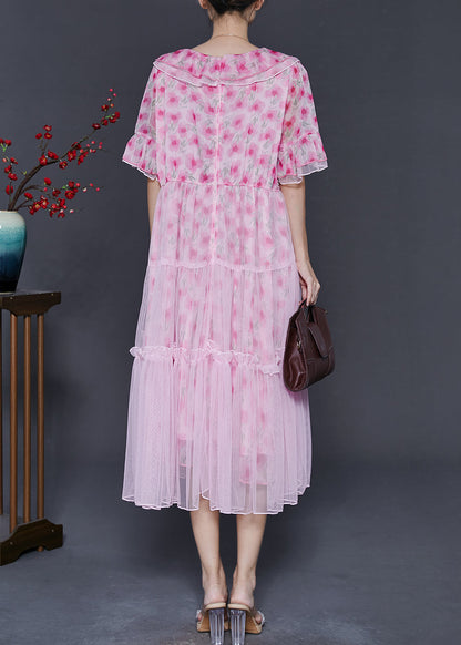 Pink Ruffled Chiffon Dresses Summer