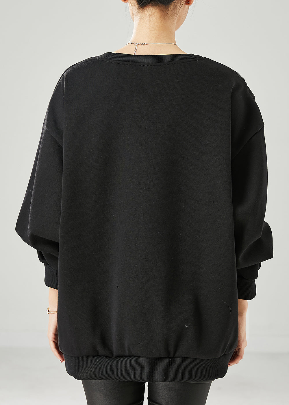Black Ruffled Patchwork Warm Fleece Sweatshirts Top Spring