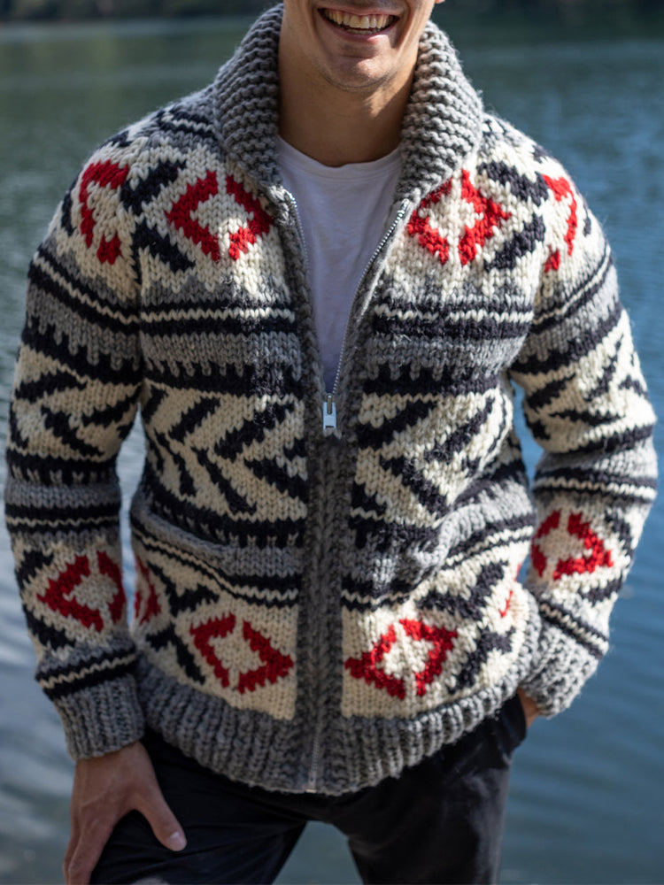 Men's Geometric Pattern Cozy Knit Cardigan artswardrobe