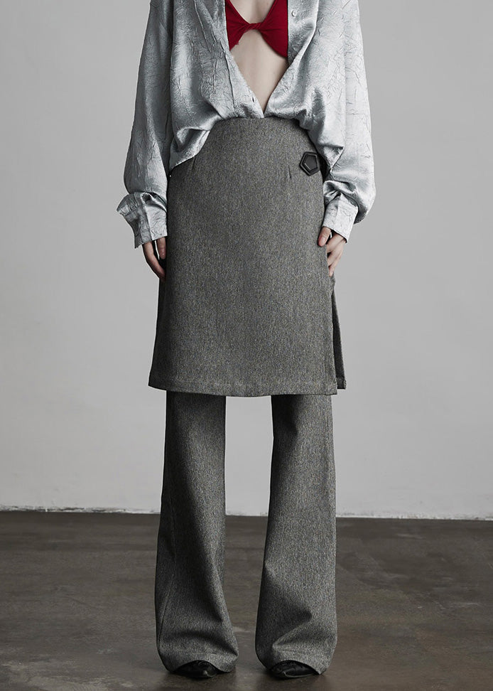 Italian Grey Fake Two-piece Split Design Suit Pants Fall