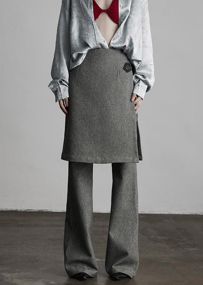 Italian Grey Fake Two-piece Split Design Suit Pants Fall