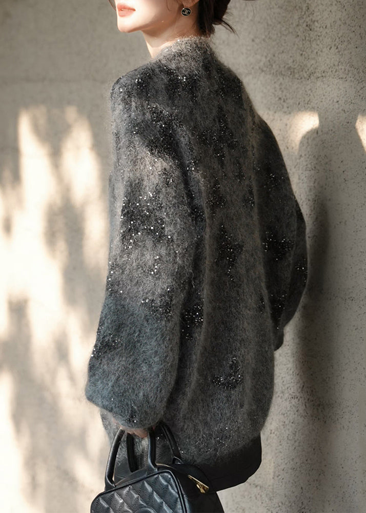 Grey Sequins Cozy Thick Knit Sweaters Winter