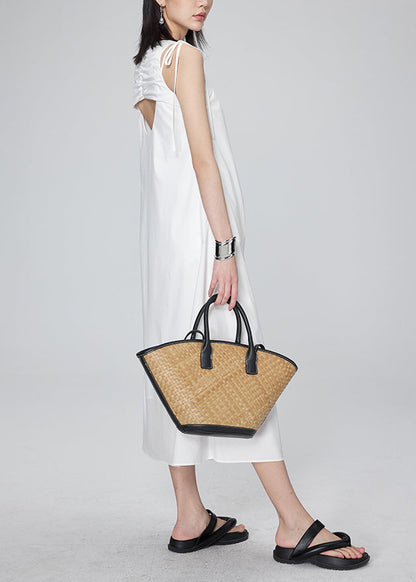 Modern White O-neck Wrinkled Lace Tie Long Dresses Summer