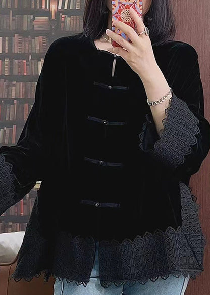 Orange O-neck Lace Patchwork Silk Velour Coats Fall