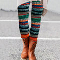 Vintage Rainbow Striped Knit Patchwork Pattern Comfy Leggings elevenforest