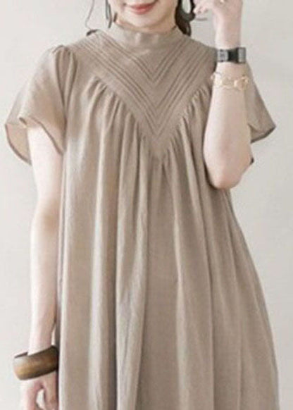 Beige V Neck Oversized Cotton Long Dress Summer