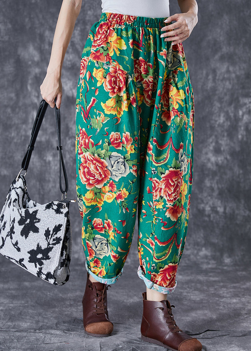 Green Oversized Print Cotton Harem Pants Summer