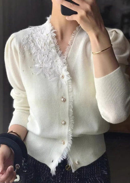Purple V Neck Tasseled Embroideried Woolen Cardigan Fall
