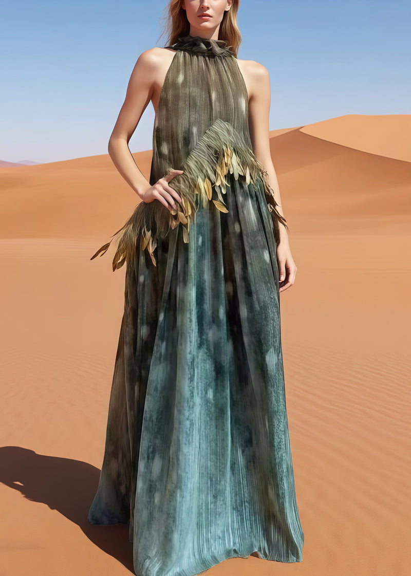 Cold Shoulder Tie Dye Feathers Dress Summer