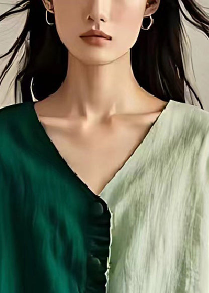 Colorblock Ruffled Asymmetrical Design Linen Top Summer