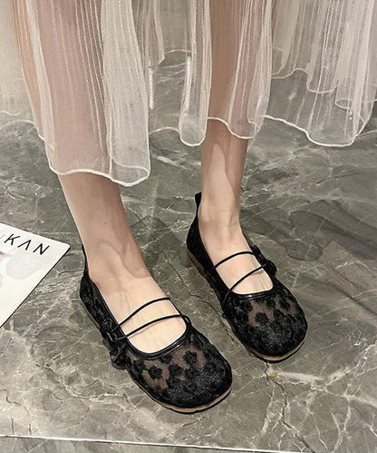 Black Breathable Mesh Splicing Bow Flat Shoes for