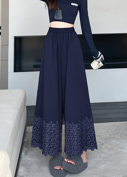 Navy Embroidered Cotton Crop Pants Fall