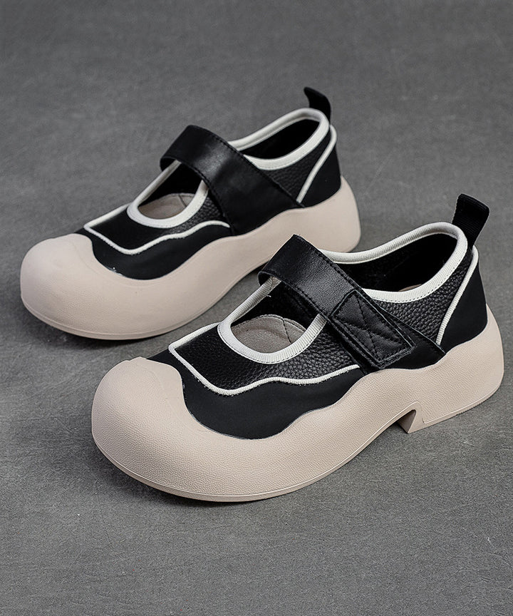 Pink Splicing Buckle Strap Chunky Loafers Shoes
